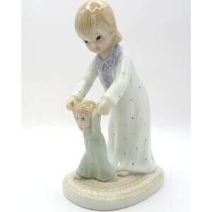Vintage Lefton China Seville 1986 Porcelain Figurine Girl Helping Toddler Walk